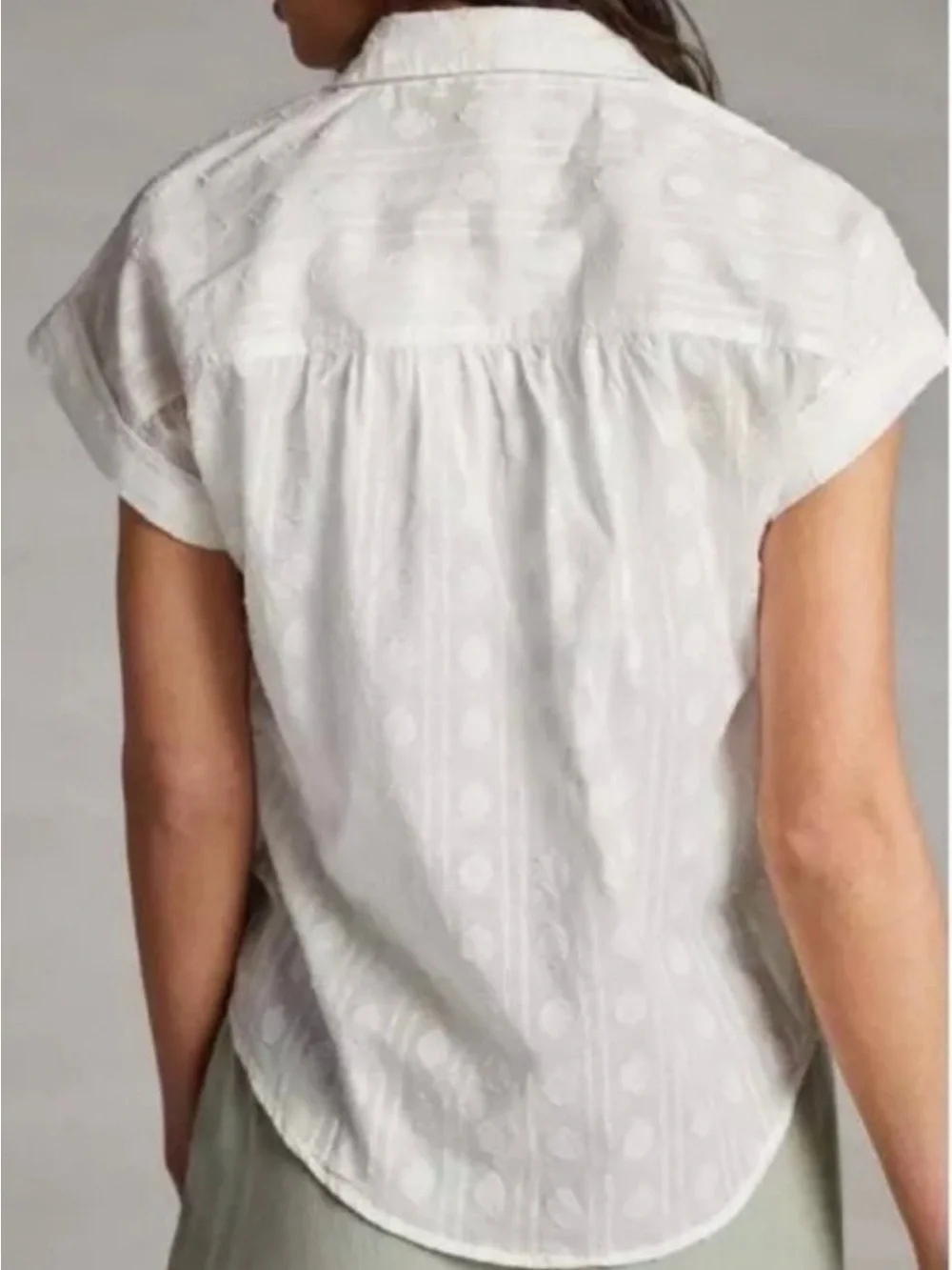 Anthropologie X Pilcro White Tie-Front Textured Camp Shirt M 100% Cotton